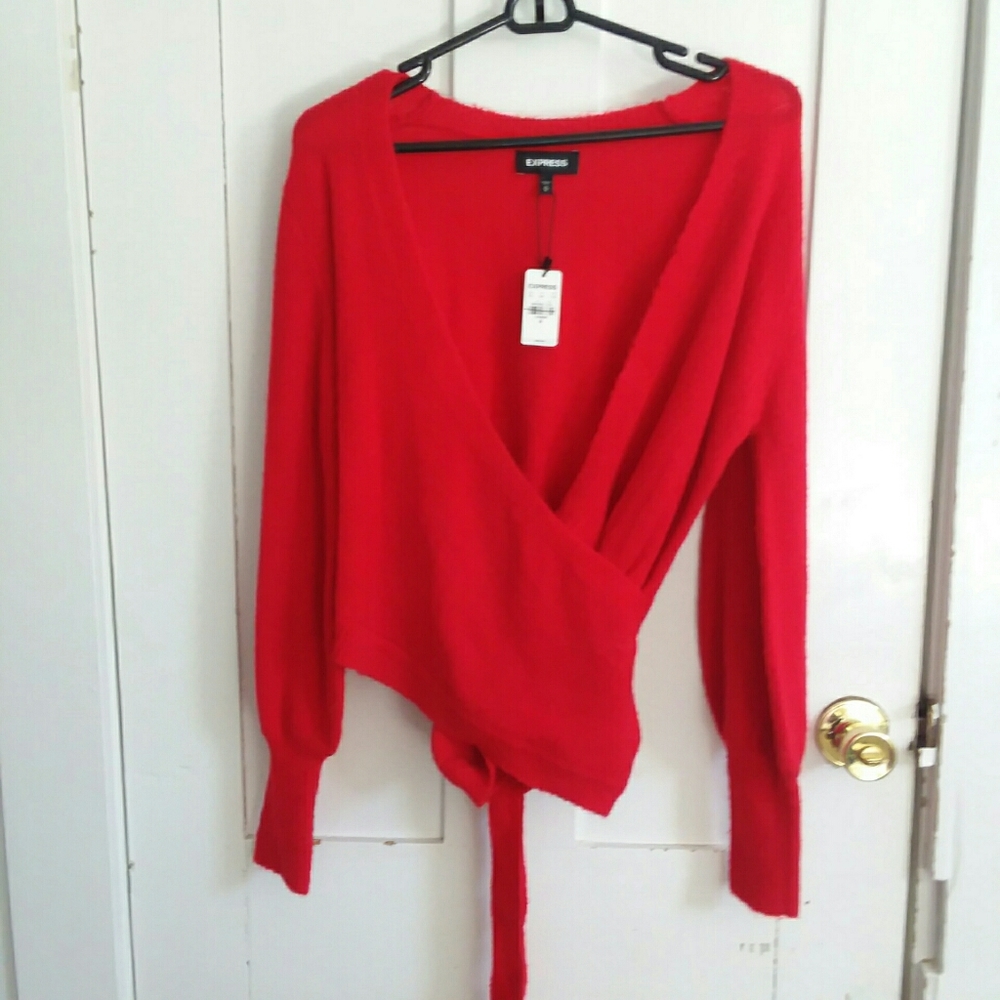 NWT EXPRESS Red Wrap Sweater - Picture 2 of 11